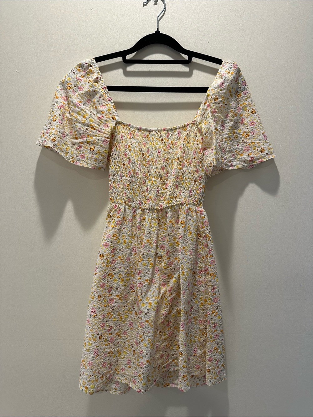 Princess Polly Cream Floral Smocked Mini Dress with Pink and Yellow Accents